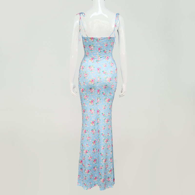 DUNEA Đầm Dài Hai Dây In Hoa Gợi Cảm Cho Nữ