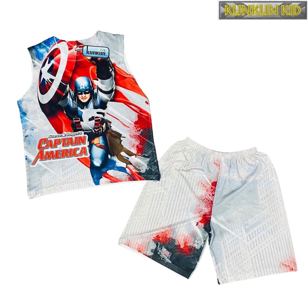 Set quần áo bé bé trai thun lạnh in hình đội trưởng mỹ captain america KUNKUN KID bl128