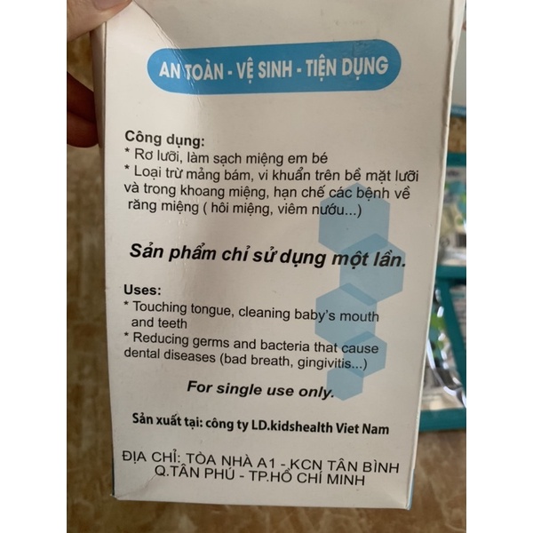 Gạc rơ lưỡi tiệt trùng, gạc răng miệng Kidshealth (túi 10c)