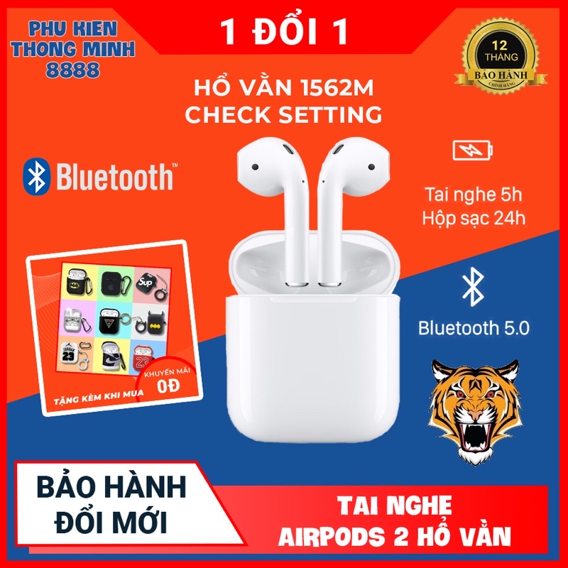 Tai Nghe Bluetooth AIRPODS 2 Hổ Vằn - Chip Louda 1562M - Đổi Tên - Định Vị - Bảo Hành 3 Tháng - Lỗi 1 đổi 1