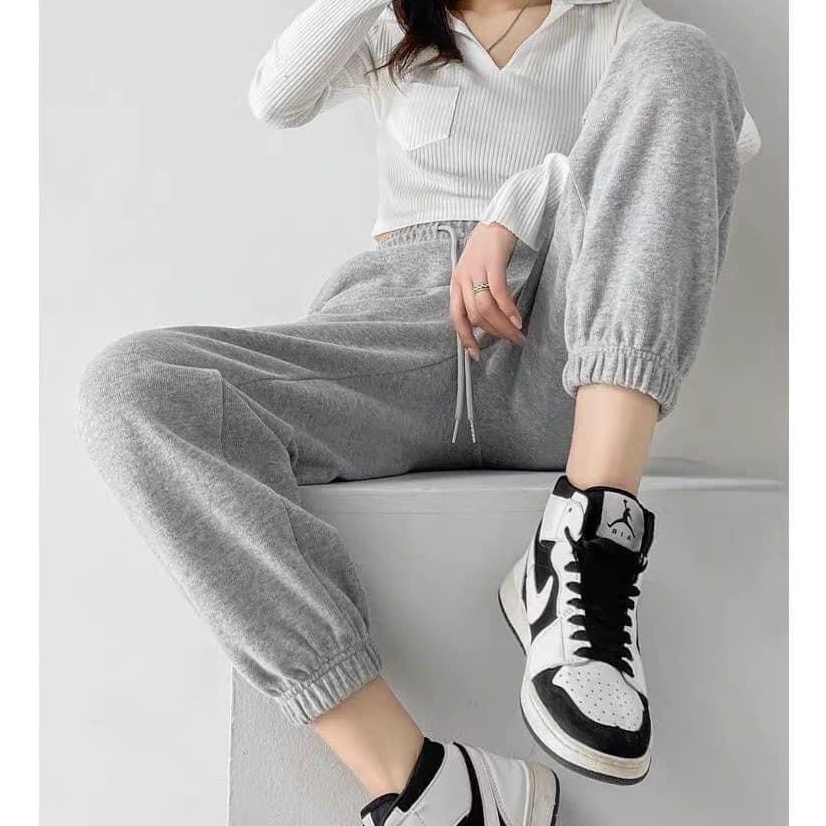 Quần jogger nữ, quầm bom bo gấu chất liệu len tăm dày dặn cao cấp