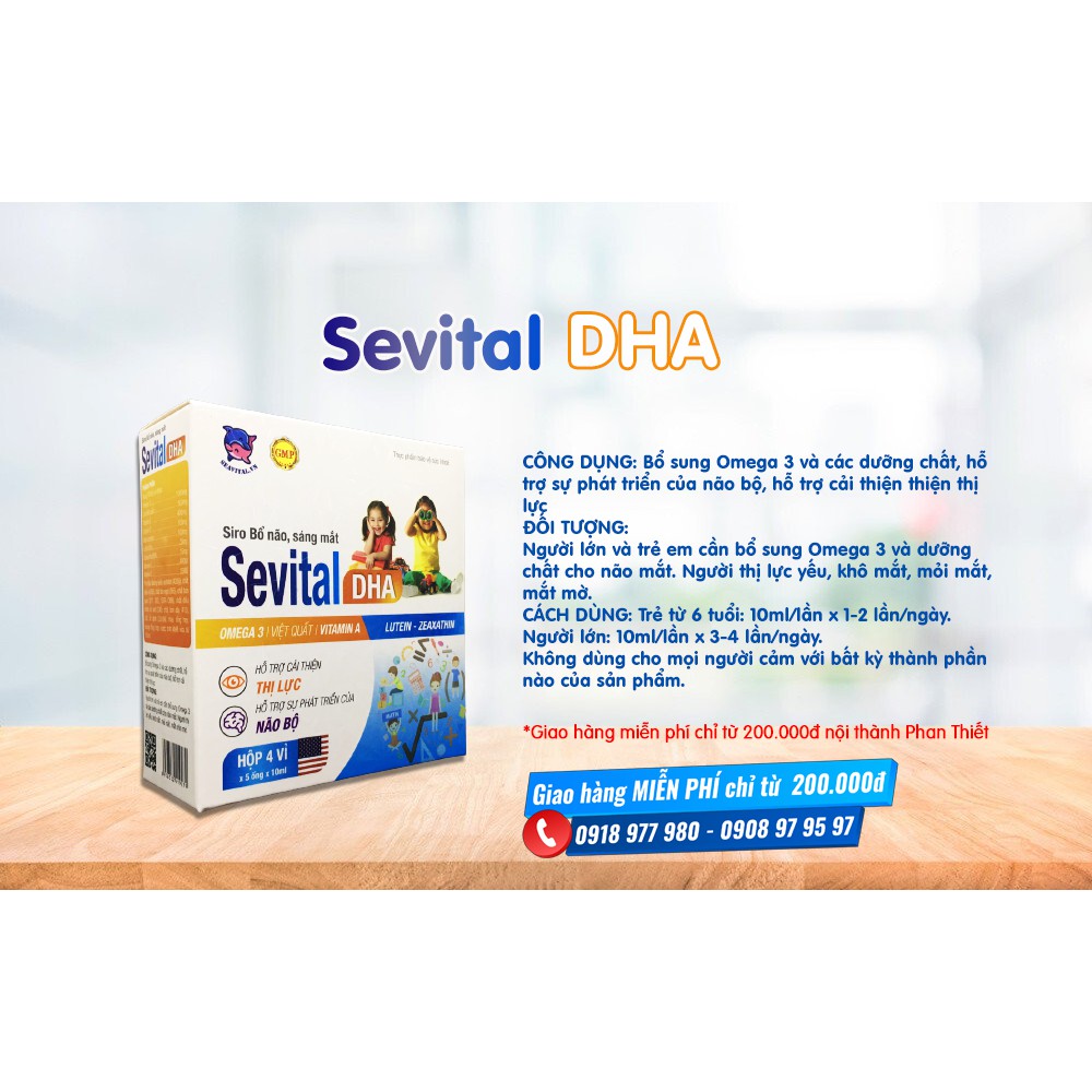 Siro Bổ não, sáng mắt Sevital DHA - Bổ sung Omega 3 và các dưỡng chất, hỗ trợ sự phát triển của não bộ