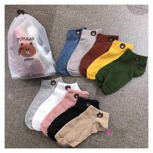 Set Tất Cổ Ngắn Nữ Họa Tiết Gấu Xinh Xắn THUSPK04