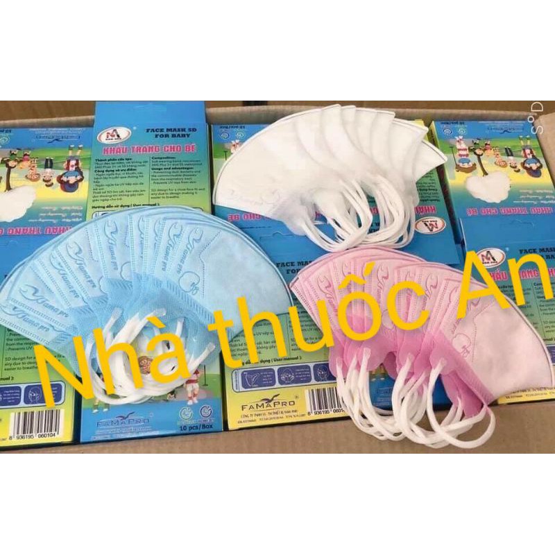 (chọn mẫu) Hộp 10 cái Khẩu trang trẻ em 3d