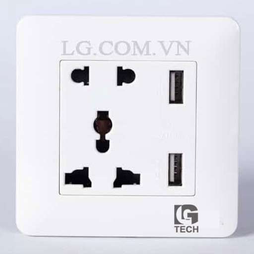 Ổ điện âm tường LGTech 3 chấu 2 công usb LG-F21-023 - Hàng Chính Hãng