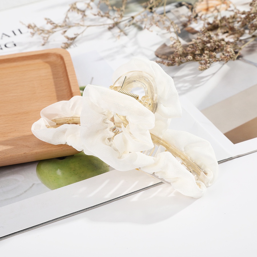 Kẹp tóc đuôi ngựa hình hoa phối ren màu trơn phong cách Hàn Quốc 12cm