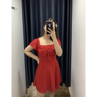 Đầm đỏ Noel bẹt vai ngắn