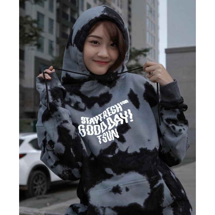 Áo khoác nỉ bông loang màu xám đen hoodie tsun stay fresh for good day hot trend - TSUN Hoodie Tie Dyeing GD