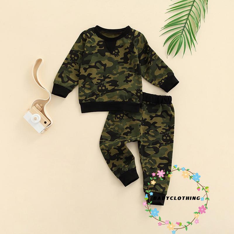 Set đồ 2 món gồm áo sweater cổ tròn tay dài in họa tiết rằn ri + quần dài cho bé trai