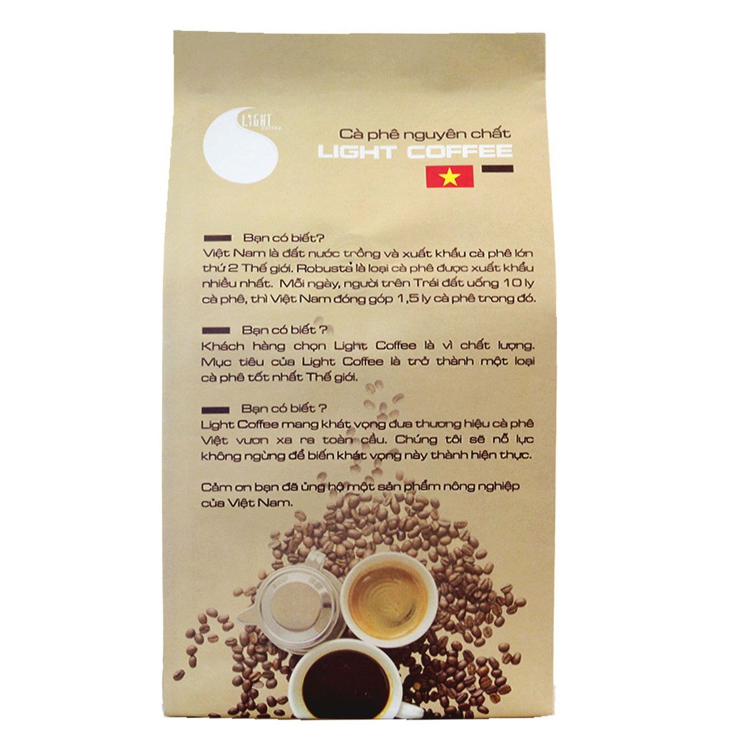 2Kg (4 gói) - Cà phê hạt Robusta đặc biệt nguyên chất 100% Light Coffee - Cà phê nội địa giá rẻ