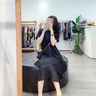 VNU335 - VÁY ĐEN PHỐI DẬP LI 3 TẦNG