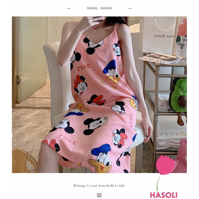 Váy Ngủ Nữ 2 Dây Hình Mickey Siêu Xinh Xắn - Đồ Ngủ Mặc Nhà Có Miếng Đệm Mềm Mịn Siêu Mát DB14