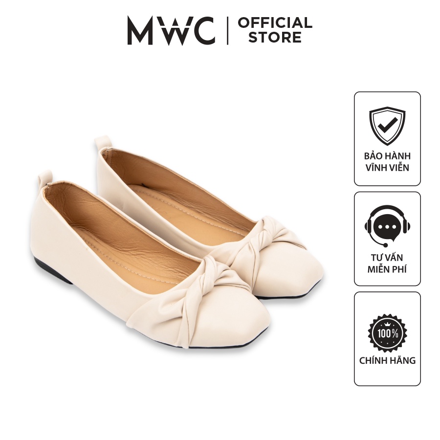 Giày MWC 2248 - Giày Búp Bê Da Thiết Kế Nơ Xoắn Kiểu Dáng Basic Thanh Lịch Màu Đen Kem