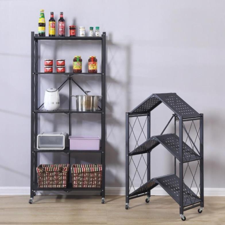 Kệ sắt để đồ đa năng gấp gọn có bánh xe, kệ gia dụng
