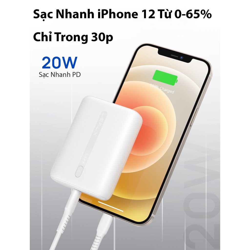 [Mã BMLTA50 giảm 10% đơn 99K] Sạc Dự Phòng Mini Dung Lượng Pin 10000mAh JSAUX PB2201 - Hai Cổng USB-C PD 20W và USB-A