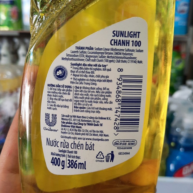 Nước rửa chén Sunlight Chanh chai 400g