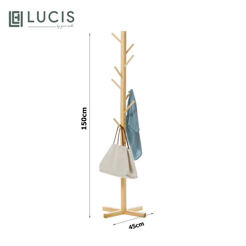 Cây treo quần áo gỗ thông LUCIS kiểu dáng tiện dụng, cao cấp