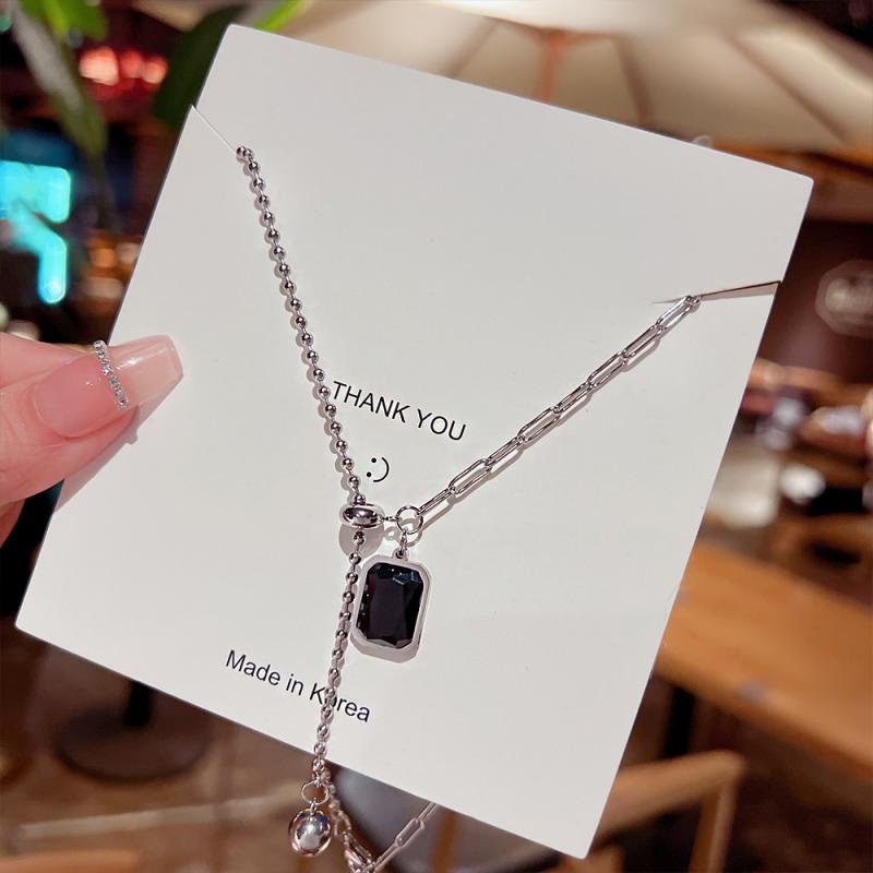 XiaoboACC Dây Chuyền Đính Đá Mặt Hình Vuông Bằng Thép Titan - 38CM+6CM