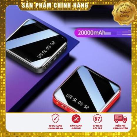 [CAO CẤP]-Sạc dự phòng mặt kính , 2 đèn pin và hiển thị % pin