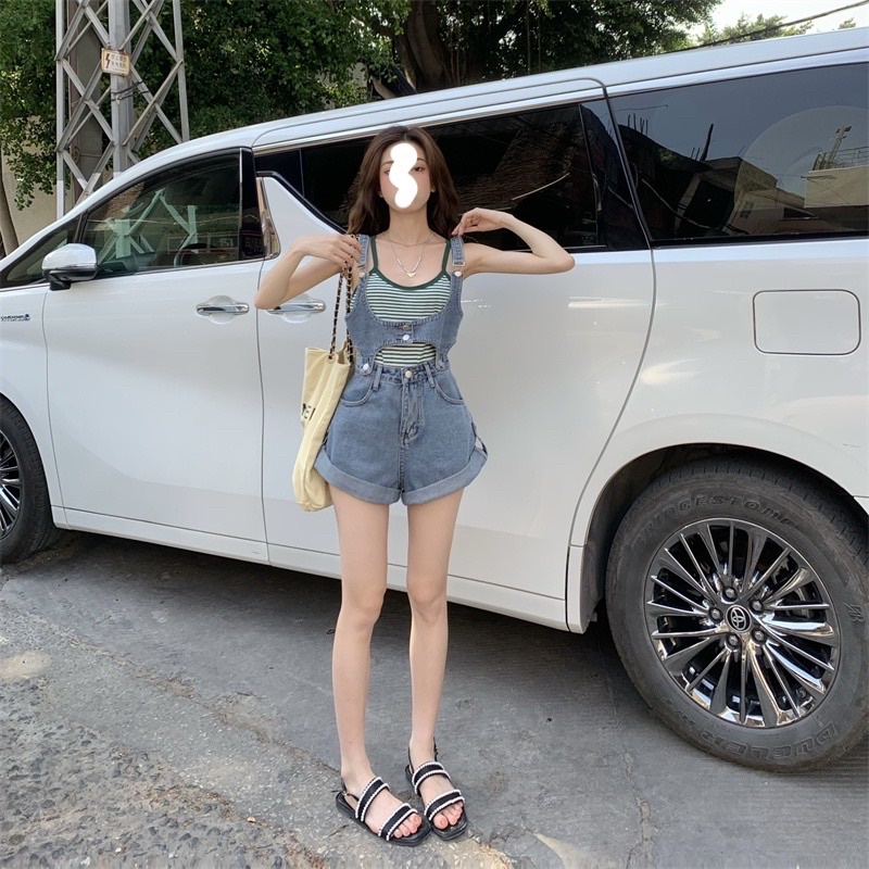 Quần shork yếm denim phong cách Hàn kèm ảnh thật