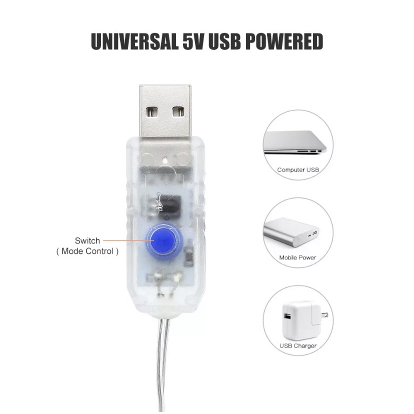 (Đầu Cắm USB) Rèm Đèn Led Đom Đóm Ngang 3 Mét, Bóng Fairy Light, Có Điều Khiển Từ Xa, Trang Trí Tiệc, Lễ Hội, Phông Nền