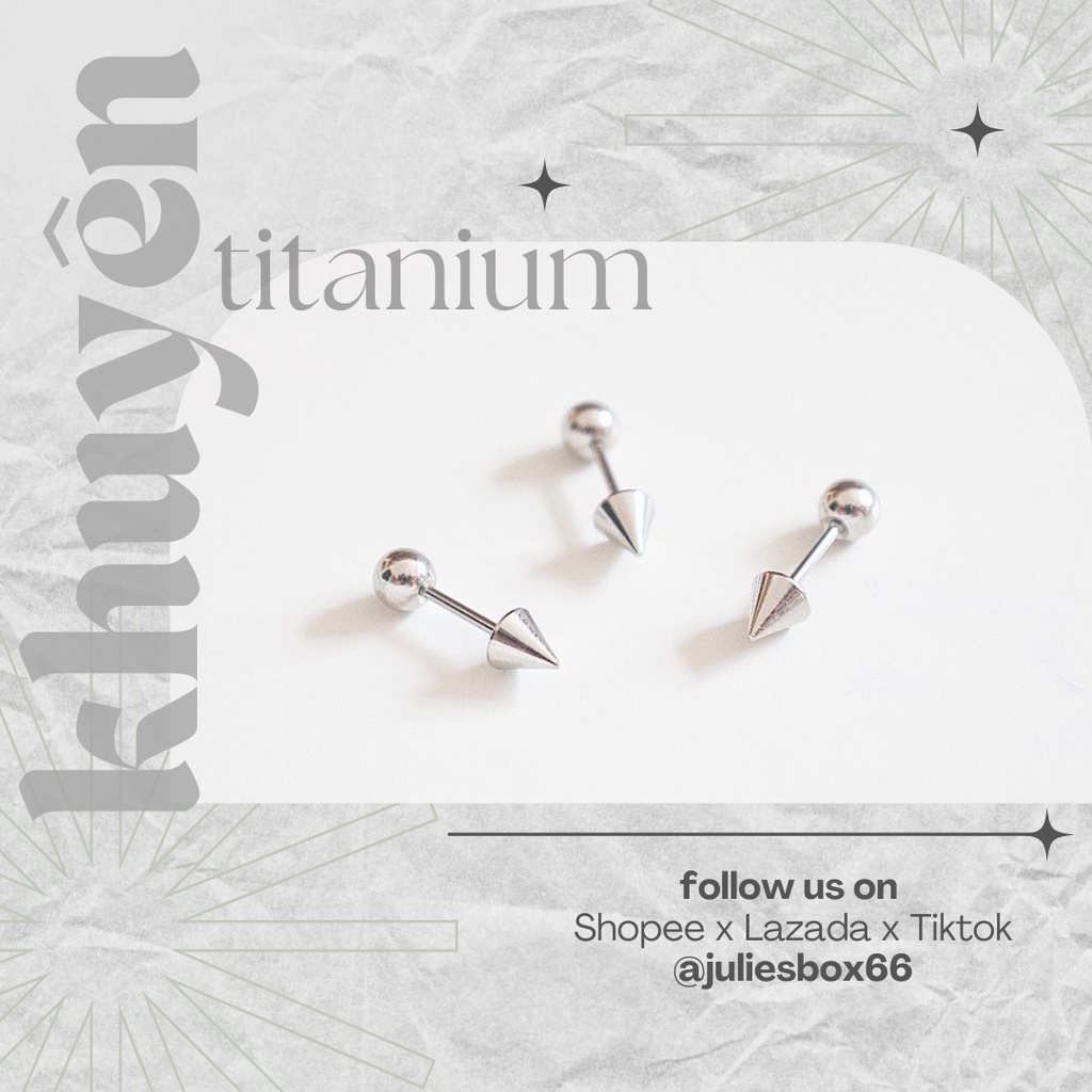 [1 Chiếc] Khuyên Tai Titan Unisex Hình Nhọn Bi Tròn Không Gỉ Sét Không Ngứa Bông Tai Julies Box 66