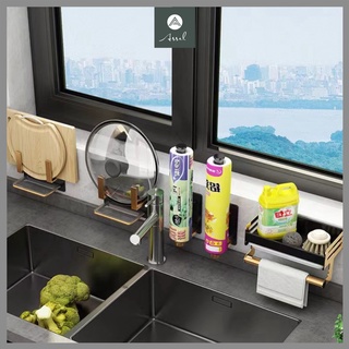 Kệ dán tường đa năng nhà bếp phòng tắm, kệ để đồ rửa chén bát kèm giá treo khăn khay hứng nước
