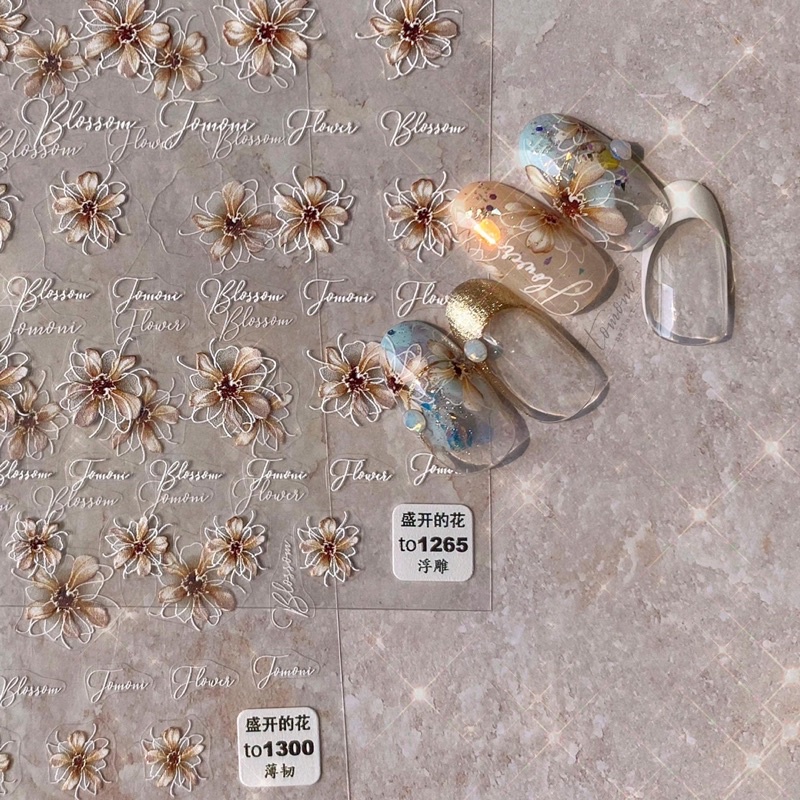 Sticker lụa 5d cao cấp hình hoa dán móng tay nail to 1300