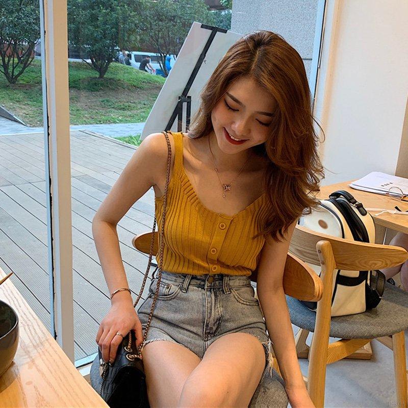 Áo sát nách màu trơn cổ chữ U phong cách hàn quốc