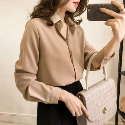 áo sơ mi nữ công sở tay dài kiểu dấu nút phong cách hàn quốc chất vải lụa siêu đẹp LAVILO SM07