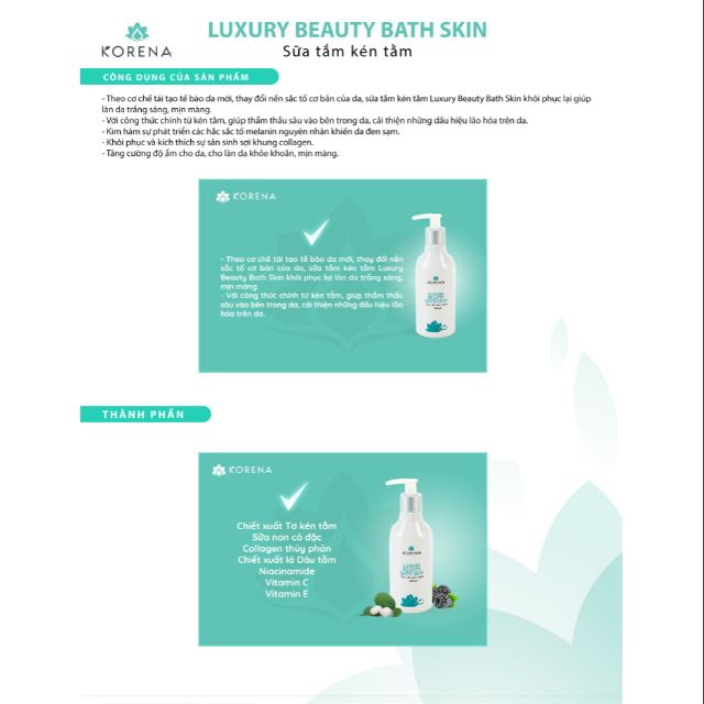 Sữa tắm kén tằm LUXURY BEAUTY BATH Skin KORENA