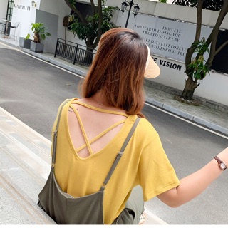 Áo thun màu vàng big size ánh nhũ lưng đan dây chéo size đại 85-115kg