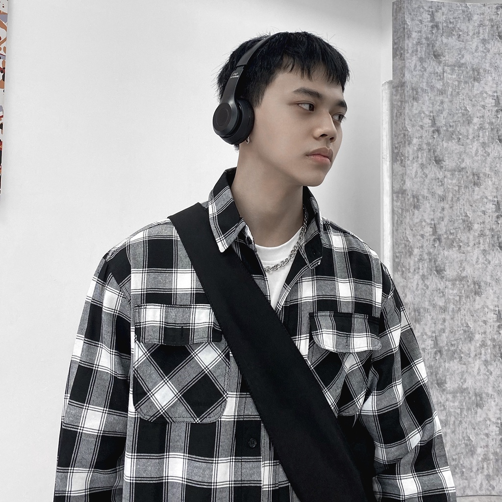 Áo Sơ Mi Flannel Màu Trắng Sọc Đen