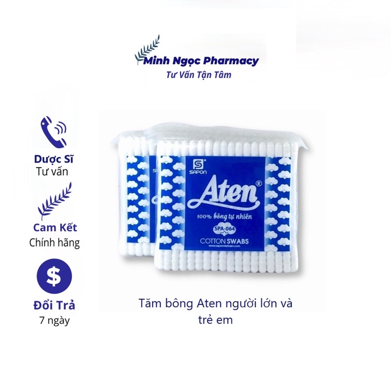 Tăm Bông Aten Kháng Khuẩn Người Lớn, Trẻ Em Vệ Sinh Tai Mũi, Bông Ngoáy Tai Aten An Toàn Tiêu Chuẩn Thụy Sĩ