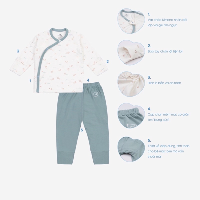 Bộ dài tay cài chéo sơ sinh Bambus Techno Bu Baby