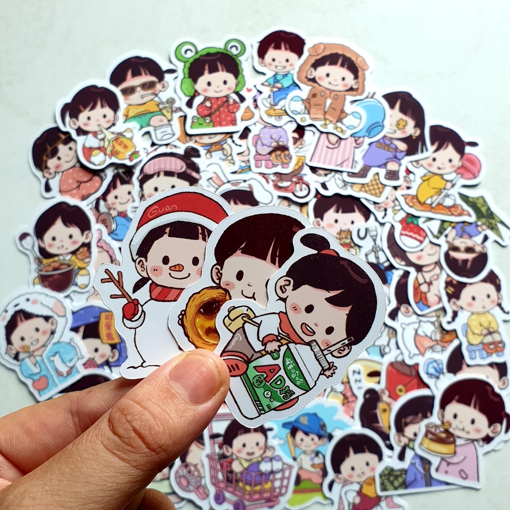 Sticker hình dán  CUTE anime, em bé dễ thương, pastel  trang trí mũ bảo hiểm, dán Laptop, journal, sổ tay, note book