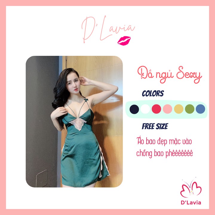Đầm ngủ nữ ren sexy satin cao cấp mềm mịn thoáng mát hở lưng quyến rũ gợi cảm AN18 - D'Lavia