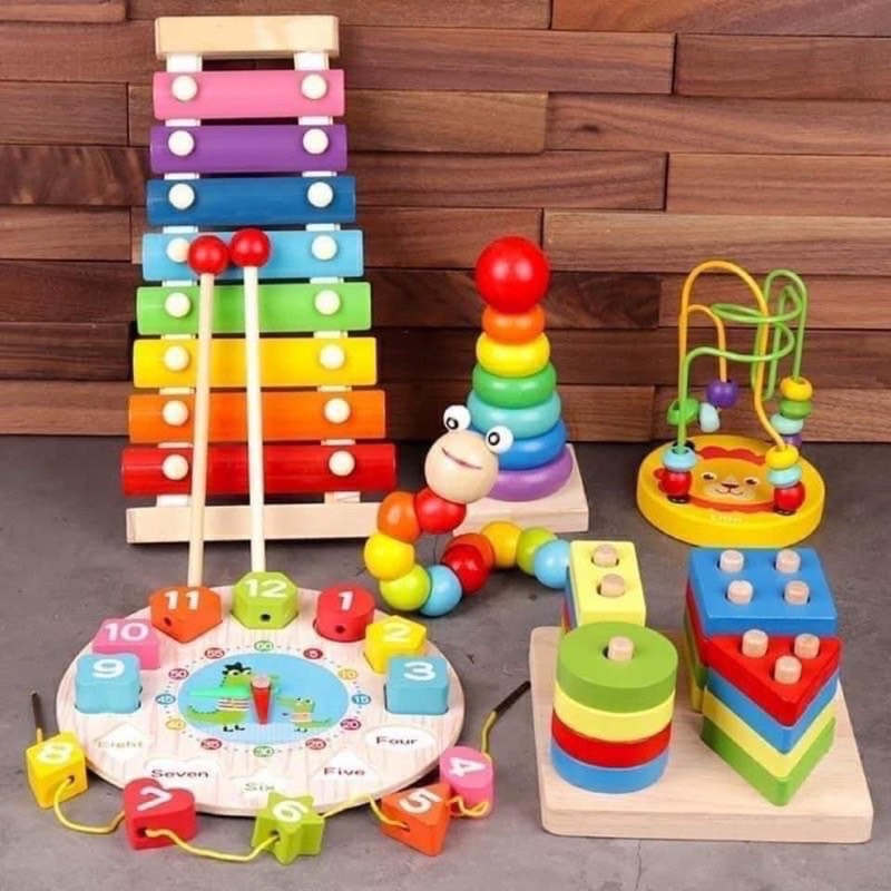 Combo 6 món đồ chơi gỗ, đồ chơi montessori cho bé thông minh, phát triển trí tuệ tư duy cho bé từ 1 - 6 tuổi