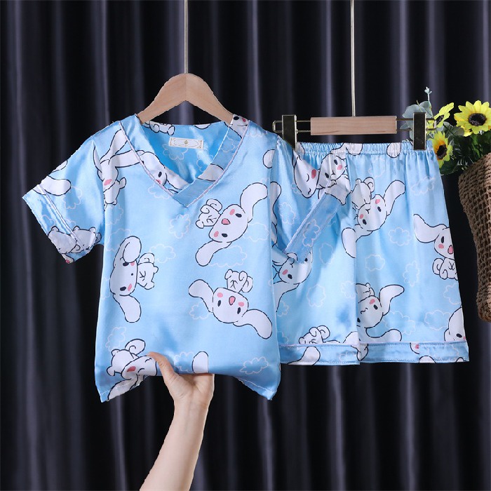 Bộ Đồ Ngủ Tay Ngắn Chất Lụa In Họa Tiết Hoạt Hình Phong Cách Hàn Quốc Thời Trang Cho Bé Trai Và Gái