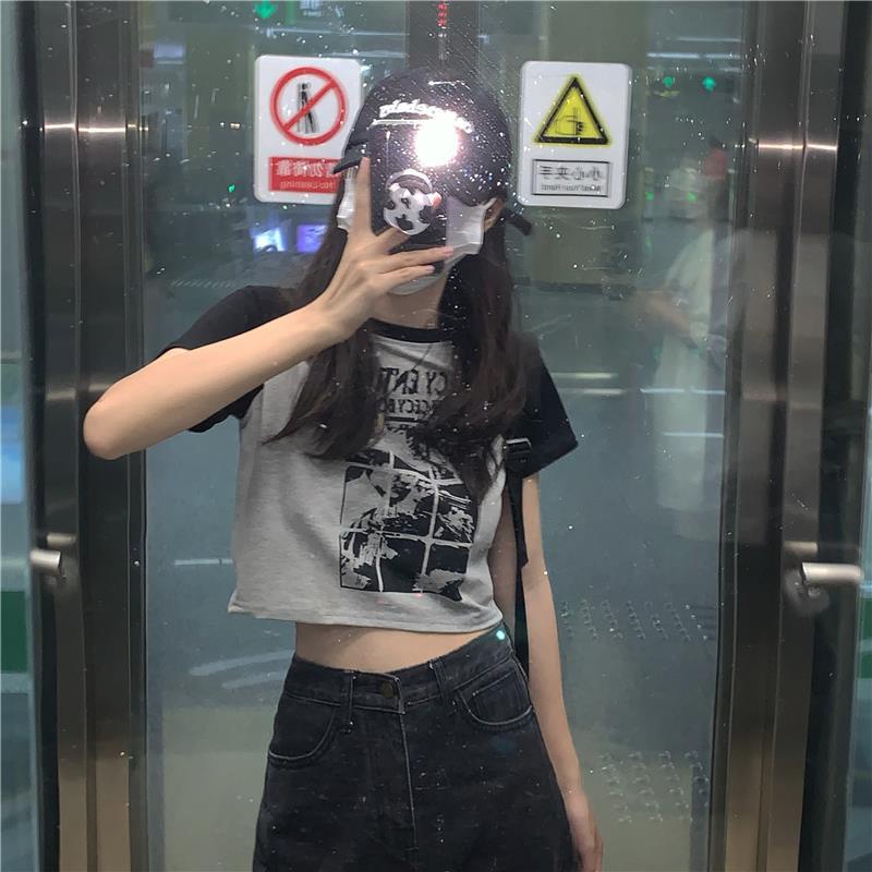 Áo thun tay ngắn dáng rộng màu sắc retro thời trang mùa hè phong cách Hàn Quốc cho nữ 2021