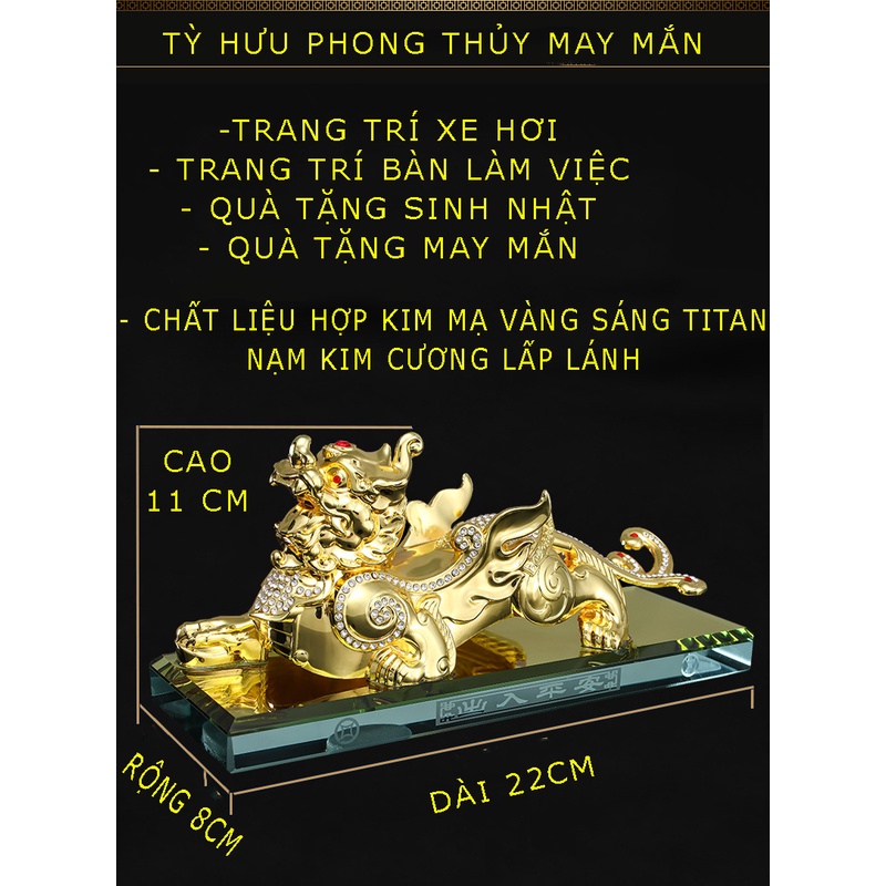 Tượng Tỳ Hưu Mạ Vàng Phong Thủy Thu Hút Tài Lộc Công Danh, Tỳ Hưu Hợp Kim Cao Cấp Để Taplo Xe Hơi Vạn Dặm Bình An