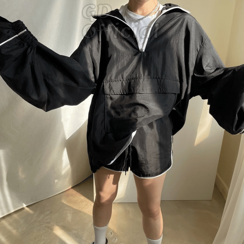 N6|Set bộ thể thao mặc nhà gồm áo dài và quần short ngắn chất dù mát mẻ, cá tính màu vàng, đen, kaki GD Official