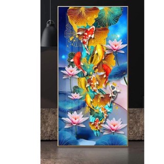 Tranh Cá Chép vượt vũ môn và hoa sen mẫu mới nhất
