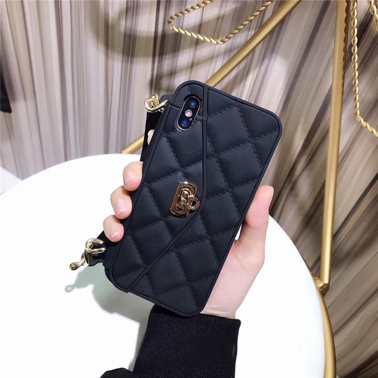 For iPhone XS Max XR11 12 13 Pro 8 7 6S 6 Plus Card Slot Fashion Soft Silicone With Long Chain Case
