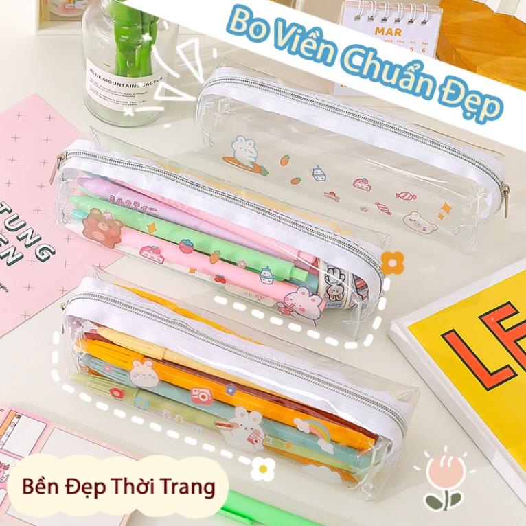 Túi đựng bút mỹ phẩm trong suốt du lịch mini đẹp có thể dán hình sticker cute