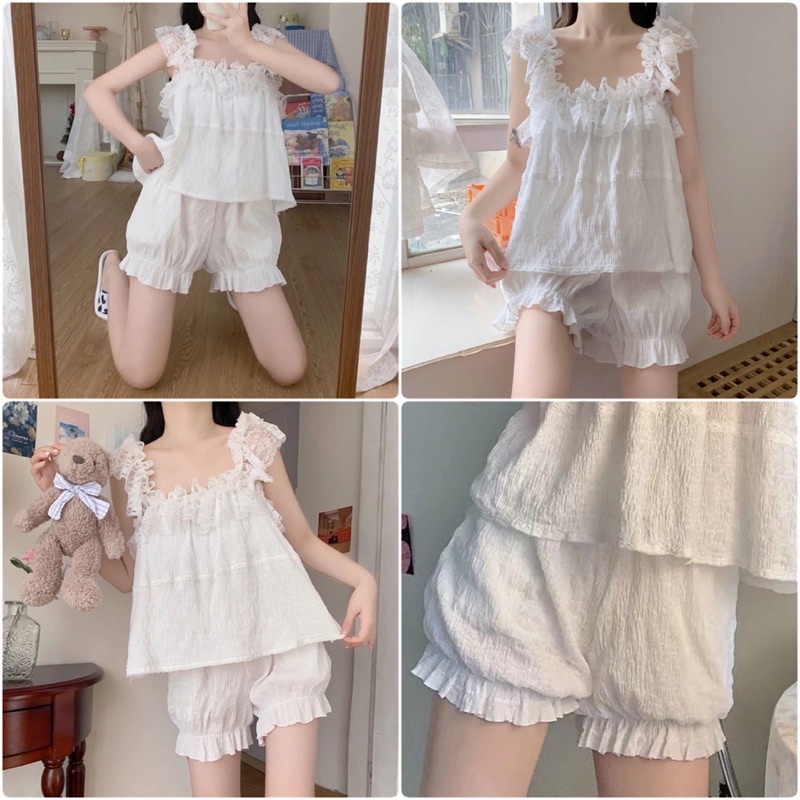 Đồ bộ - Bộ Ngủ Nữ 2 Dây Tiểu Thư Dễ Thương Ulzzang Hàn Quốc- Đồ Bộ Mặc Nhà Cute N01_Guu