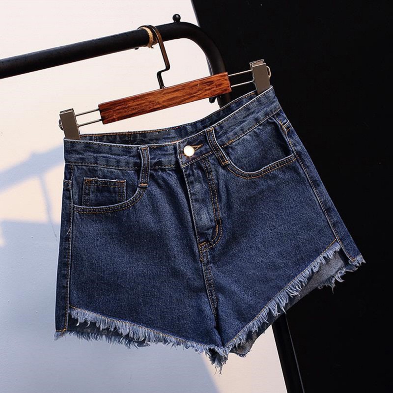 Quần sọt Denim lưng cao thiết kế dáng rộng che khuyết điểm