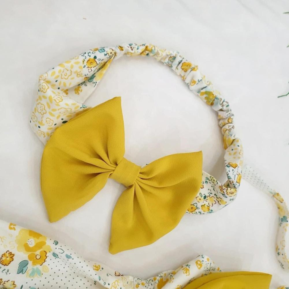 Bộ 2 dây nơ vàng quần kèm tặng kèm turban/ Bộ hàng thiết kế bé gái từ sơ sinh lên tới 5 tuổi