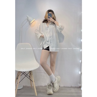 Áo sơ mi trắng đuôi cá form rộng oversize