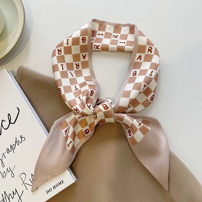 Khăn Choàng Cổ Bằng Lụa Màu Khaki Phong Cách Hàn Quốc Thời Trang Xuân Hè